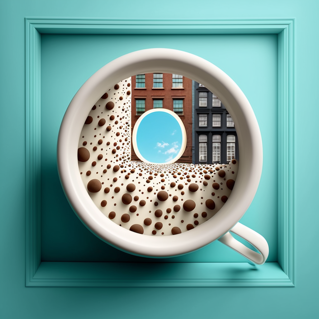 midjoruney - a window open with a cup of coffee - style of hirst