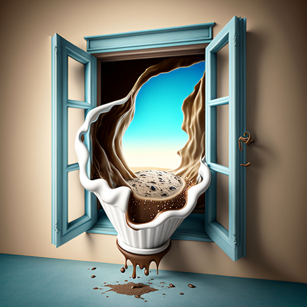 midjoruney - a window open with a cup of coffee - picasso style
